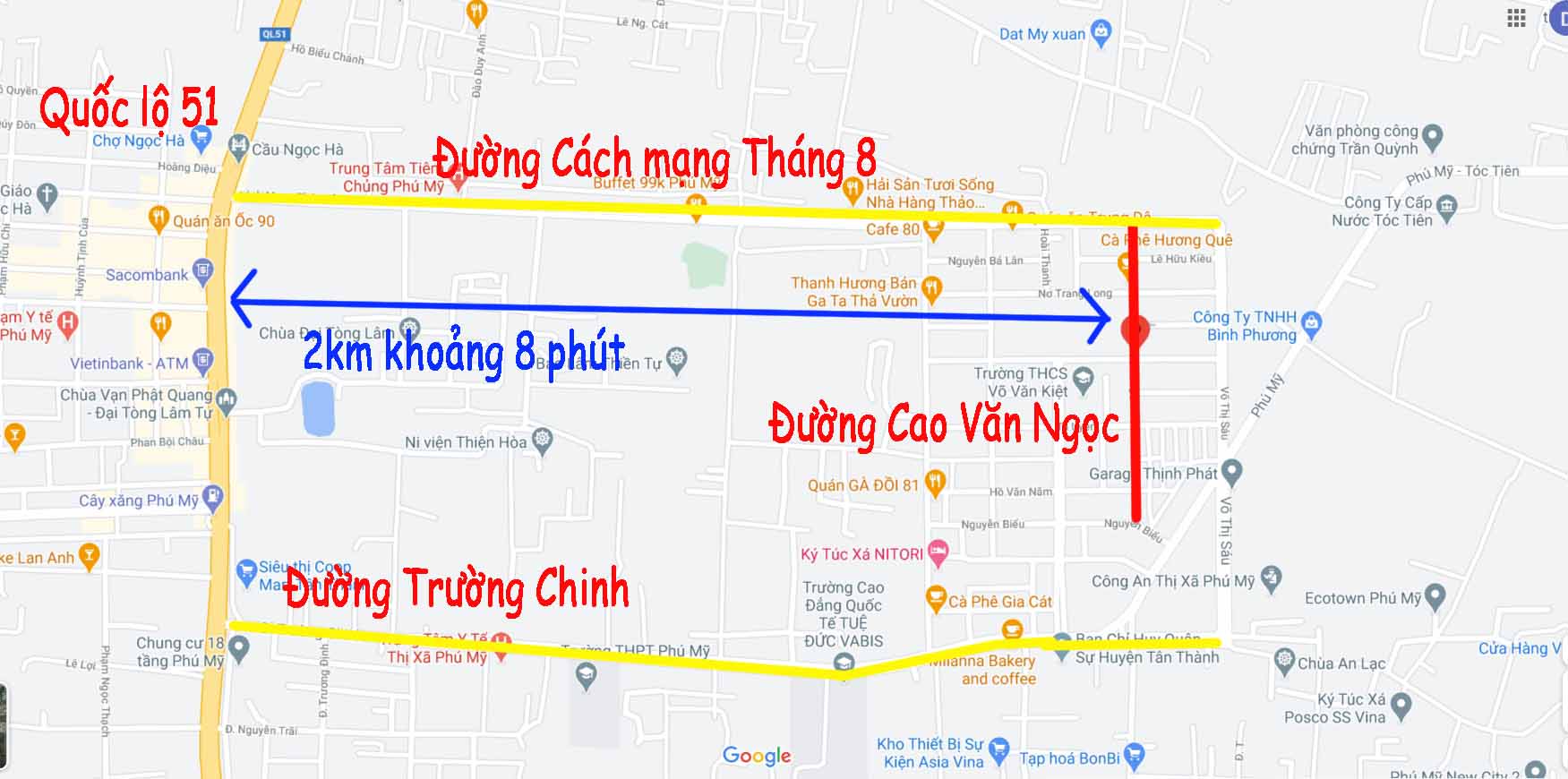 Bán đất mặt tiền đường Cao Văn Ngọc Thị Xã Phú Mỹ