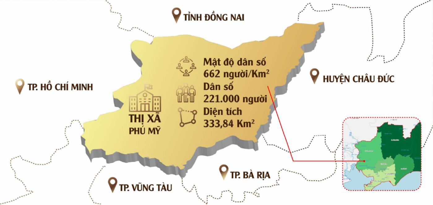 Bản đồ các địa giới hành chính thị xã Phú Mỹ